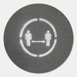Social distancing sign classic round sticker