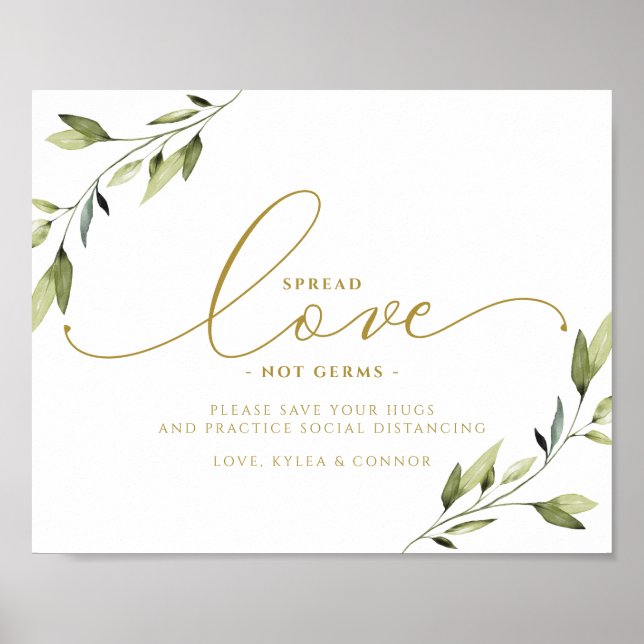 Social Distancing Sign Ethereal Greenery and Gold (Front)