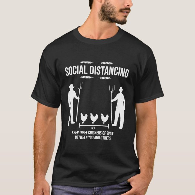 Social Distancing Three Chickens Of Space Farmer L T-Shirt (Front)
