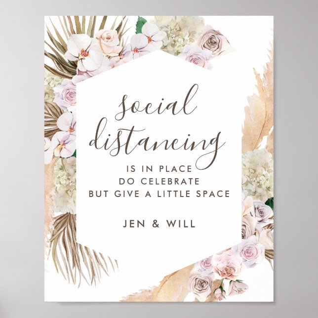 Social Distancing Wedding Pampas Grass Sign (Front)