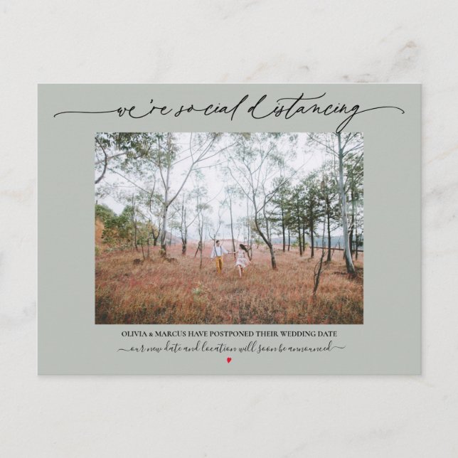 Social Distancing Wedding Postponement Sage Postcard (Front)