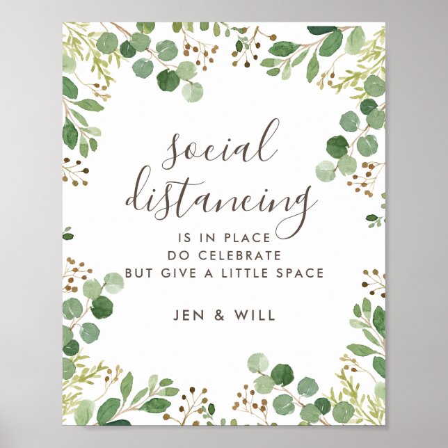 Social Distancing Wedding Watercolor Foliage Sign (Front)