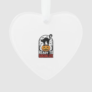 Social Halloween Cat Spooky Party Humour Design_1 Ornament