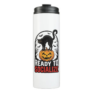 Social Halloween Cat Spooky Party Humour Design_1 Thermal Tumbler
