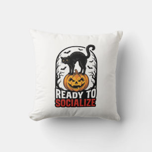 Social Halloween Cat Spooky Party Humour Design_1 Throw Pillow