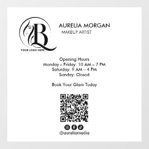 Social Icon Qr Code Makeup Artist Opening Hours Window Cling