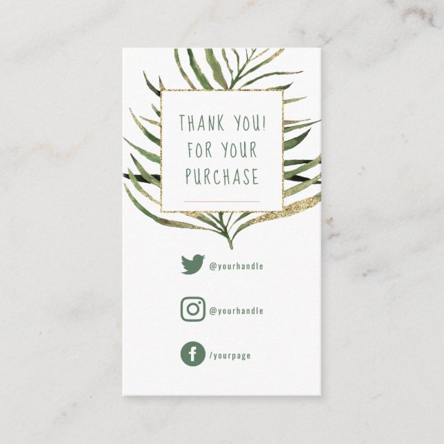 Social Links, green leaves gold border insert Card (Front)