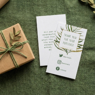 Social Links, green leaves gold border insert Card