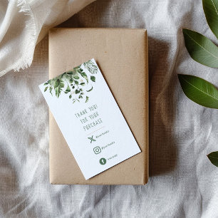 Social Links green leaves thank you insert Card