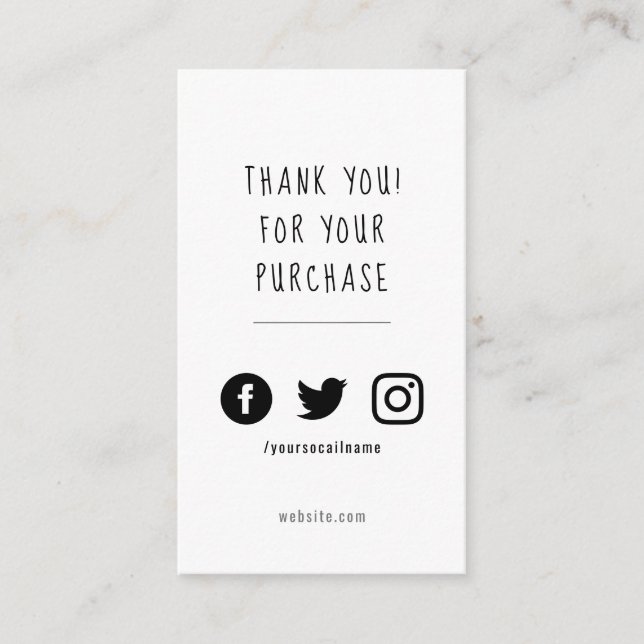 Social logos, black and white order appreciation enclosure card (Front)