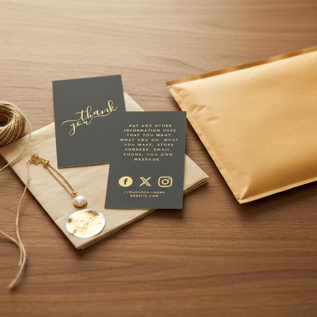 Social logos grey and gold customer order enclosure card (Social logos grey and gold customer order enclosure card.)