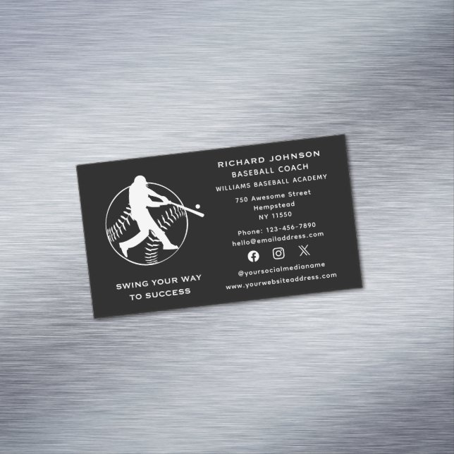 Social Media Baseball Coach Softball Instructor Magnetic Business Card (In Situ)