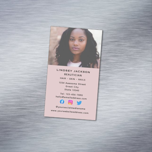 Social Media Beautician Cosmetologist Vertical Magnetic Business Card (In Situ)