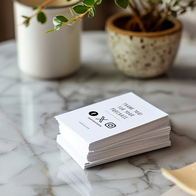 Social media, black and white order insert Card (Modern black business cards, a simple black logo that says "Business name" and social media icons)