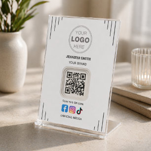 Social Media Business Card   Instagram Facebook QR Pedestal Sign
