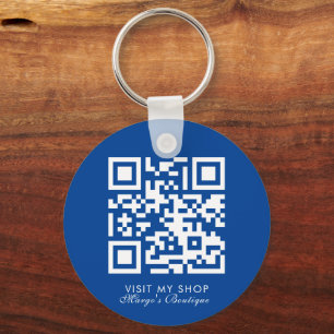 Social Media Business Logo QR Code Boutique Blue  Keychain