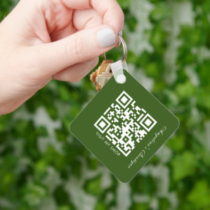 Social Media Business Logo QR Code Green Stripes Keychain