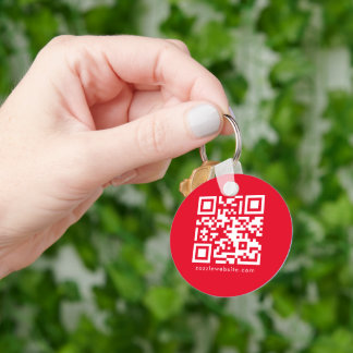 Social Media Business Logo QR Code Monogrammed Red Keychain