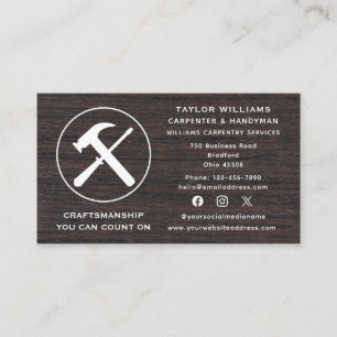Social Media Carpenter Carpentry Rustic Wooden Fun Business Card