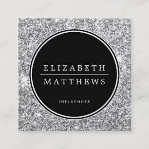 SOCIAL MEDIA circle border black silver glitter Square Business Card