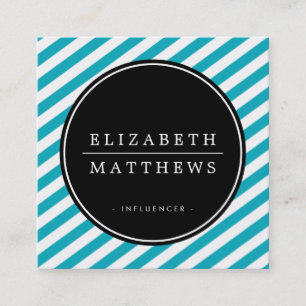 SOCIAL MEDIA circle border black turquoise aqua Square Business Card