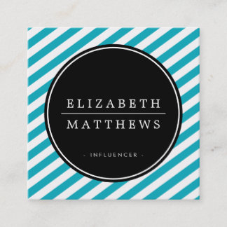 SOCIAL MEDIA circle border black turquoise aqua Square Business Card