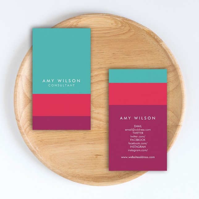 Social Media Colour Block Turquoise Pink Purple Business Card (Creator Uploaded)