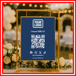 Social Media Connect With Us Instagram Navy QR Poster