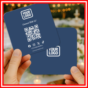 Social Media Connect With Us Instagram Navy QR Square Business Card