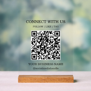 Social Media Connect With Us QR Code Business Acrylic Sign