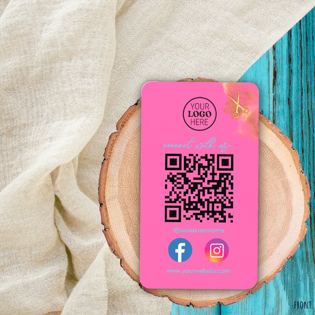 Social Media Connect With Us QR Code Gold Scissors Business Card (Creator Uploaded)