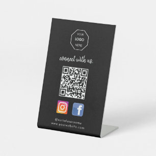 Social Media Contact Us QR Code Black Business Pedestal Sign