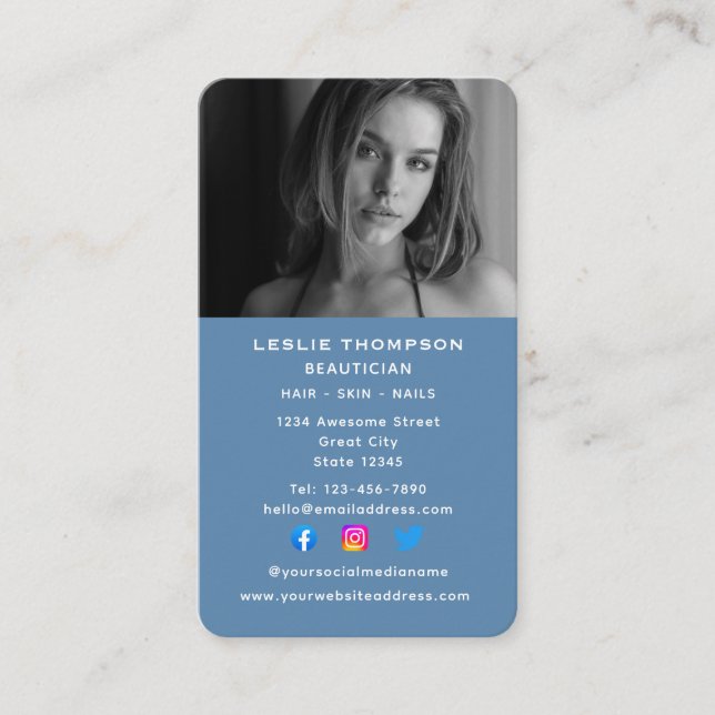 Social Media Cosmetologist Beautician Vertical Business Card (Front)