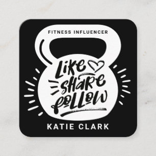Social Media Fitness Influencer Kettlebell Black Square Business Card