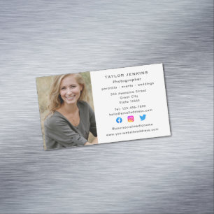 Social Media Freelance Photographer Headshot Photo Magnetic Business Card