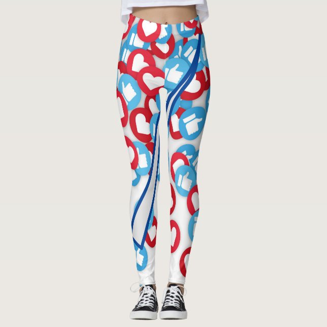 Social Media Icons Leggings - Like & Heart Pattern (Front)