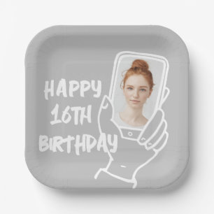 Social Media Influencer phone photo 16th birthday Paper Plate