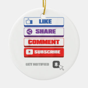 Social Media Like Share Comment Subscribe Vlogger Ceramic Ornament
