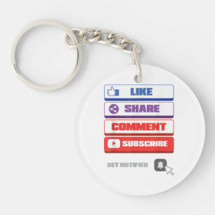 Social Media Like Share Comment Subscribe Vlogger Keychain