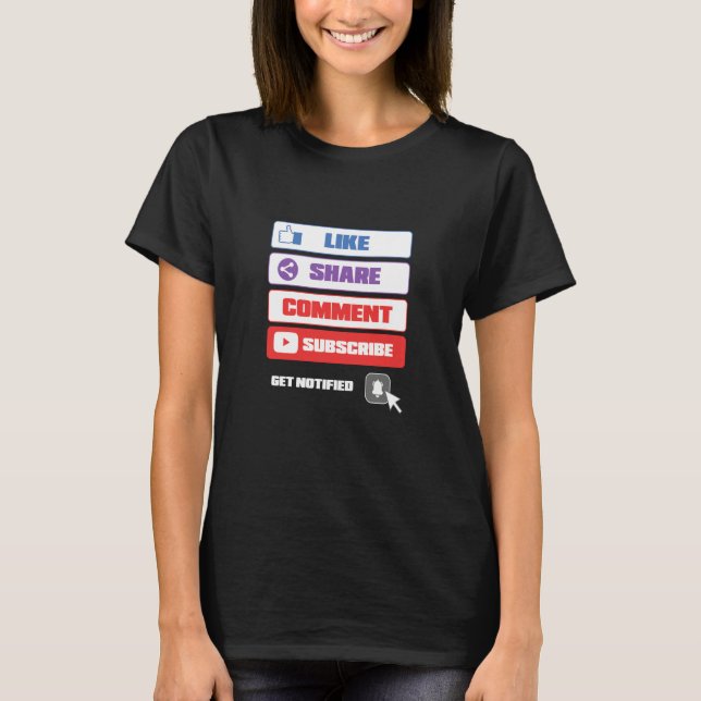 Social Media Like Share Comment Subscribe Vlogger T-Shirt (Front)