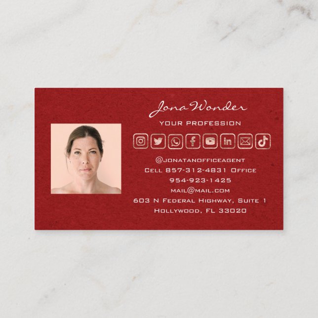 Social Media Logo Photo QR Code Makeup Beauty Red Business Card (Back)