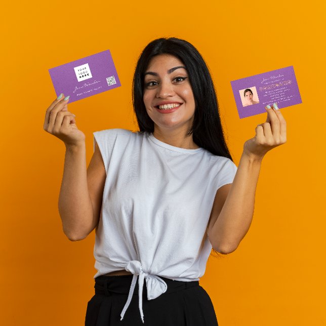 Social Media Logo Photo QR Code Makeup Purple Business Card (Social Media Logo Photo QR Code Makeup Purple Business Card)