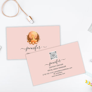 Social Media Manager Content Creator Logo QR Pink Business Card