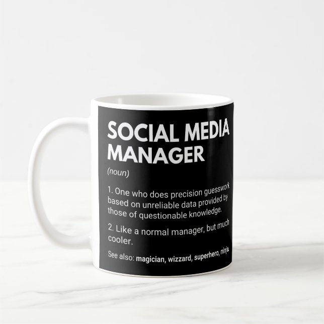 Social Media Manager Funny Marketer Definition Coffee Mug (Left)