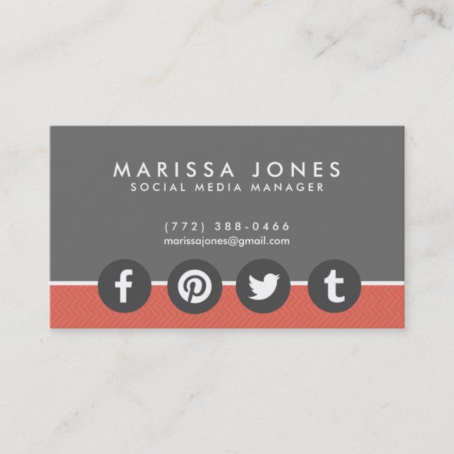 Social Media Manager Peach Grey Business Cards (Front)