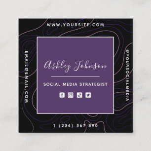Social Media Manager QR Code Abstract Lines Purple Square Business Card