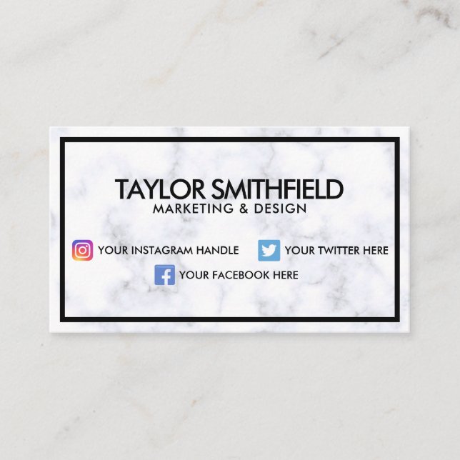 Social Media Modern Professional Marble Business C Card (Front)