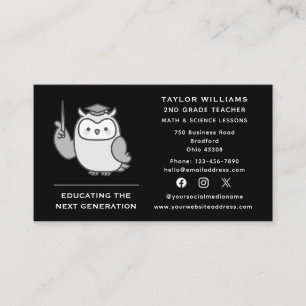 Social Media Owl Teacher Educator Tutor Tutoring Business Card