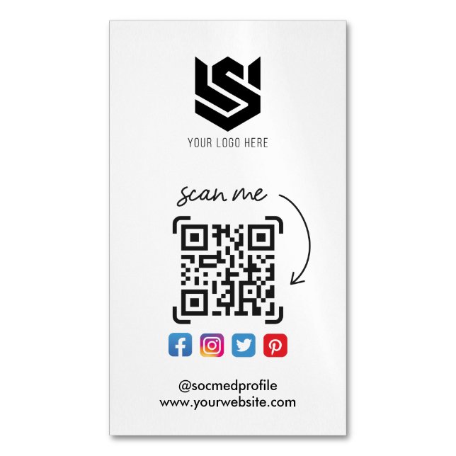 Social Media Profiles QR Code Logo Modern Simple Magnetic Business Card (Front Vertical)
