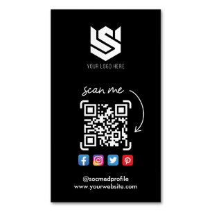 Social Media Profiles QR Code Logo Modern Simple Magnetic Business Card